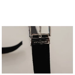 Black Velvet Silver Logo Engraved Metal Buckle Belt