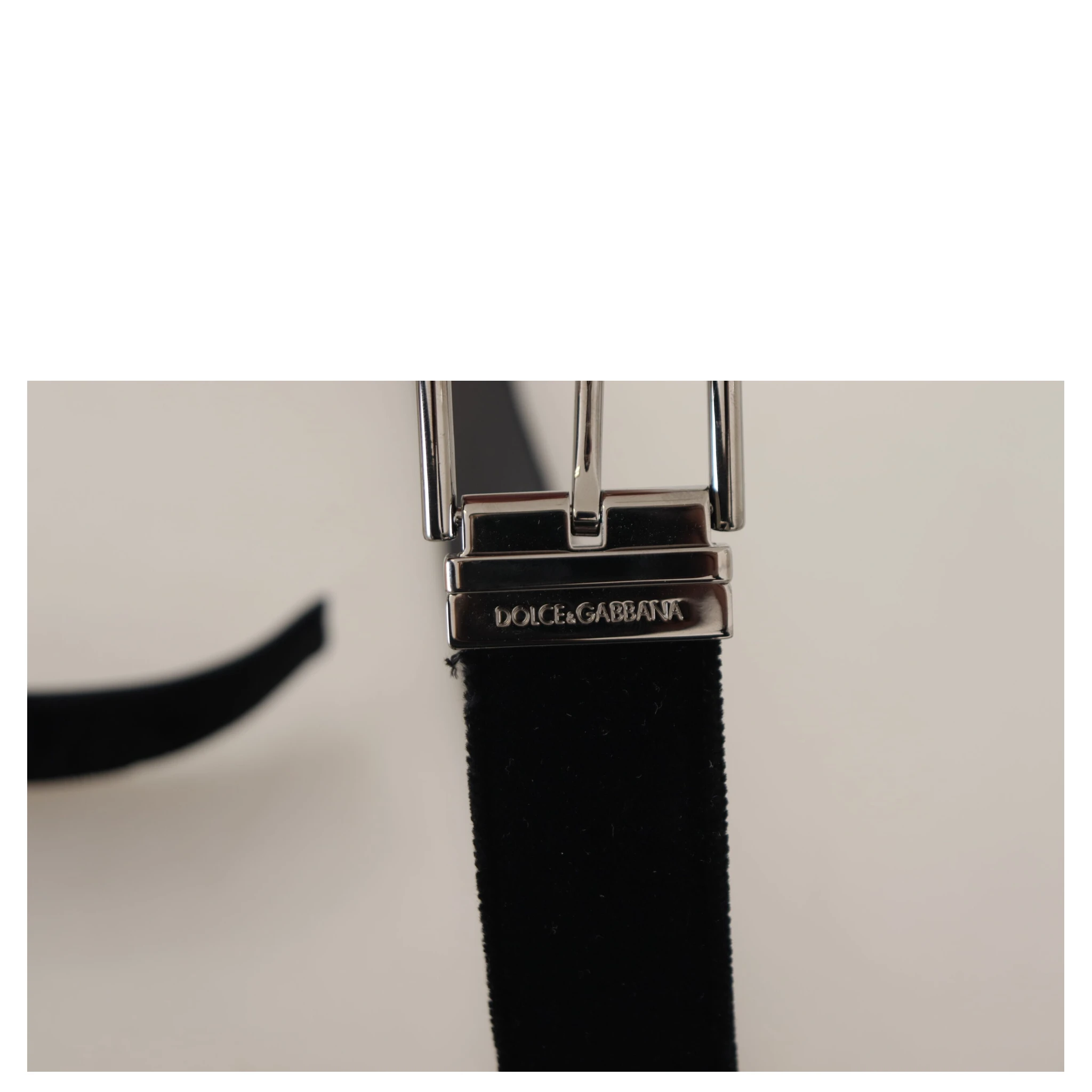 Black Velvet Silver Logo Engraved Metal Buckle Belt