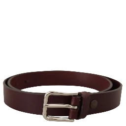 Maroon Calf Leather Silver Tone Metal Buckle Belt