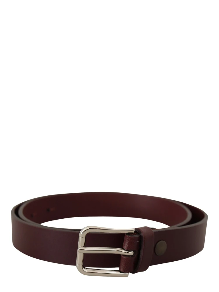 Maroon Calf Leather Silver Tone Metal Buckle Belt
