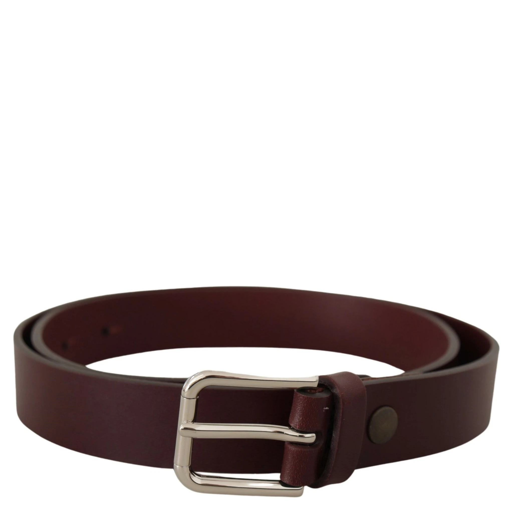 Maroon Calf Leather Silver Tone Metal Buckle Belt