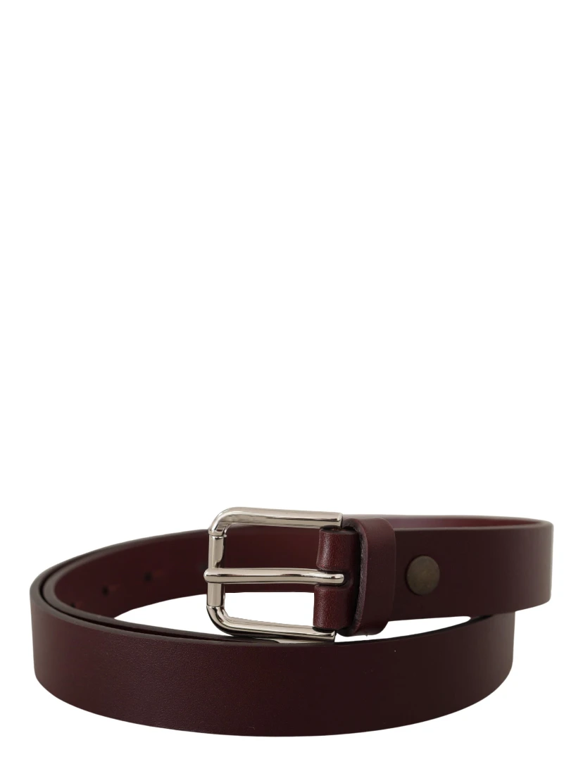 Maroon Calf Leather Silver Tone Metal Buckle Belt