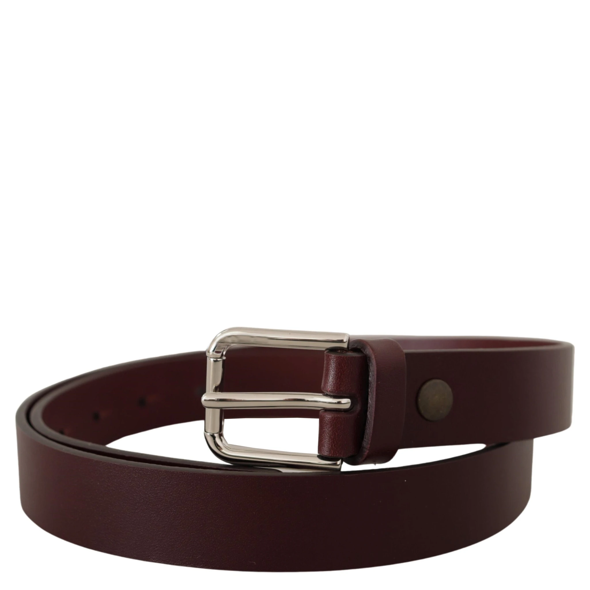 Maroon Calf Leather Silver Tone Metal Buckle Belt