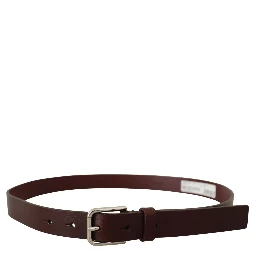 Maroon Calf Leather Silver Tone Metal Buckle Belt