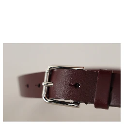 Maroon Calf Leather Silver Tone Metal Buckle Belt