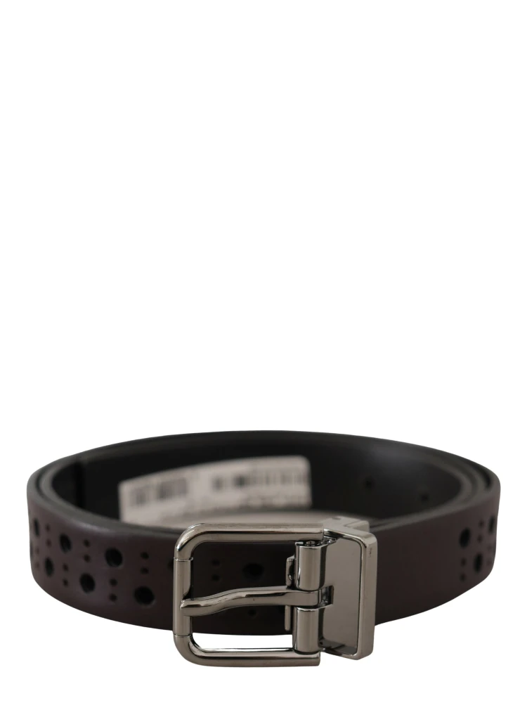 Dark Purple Perforated Leather Metal Buckle Belt