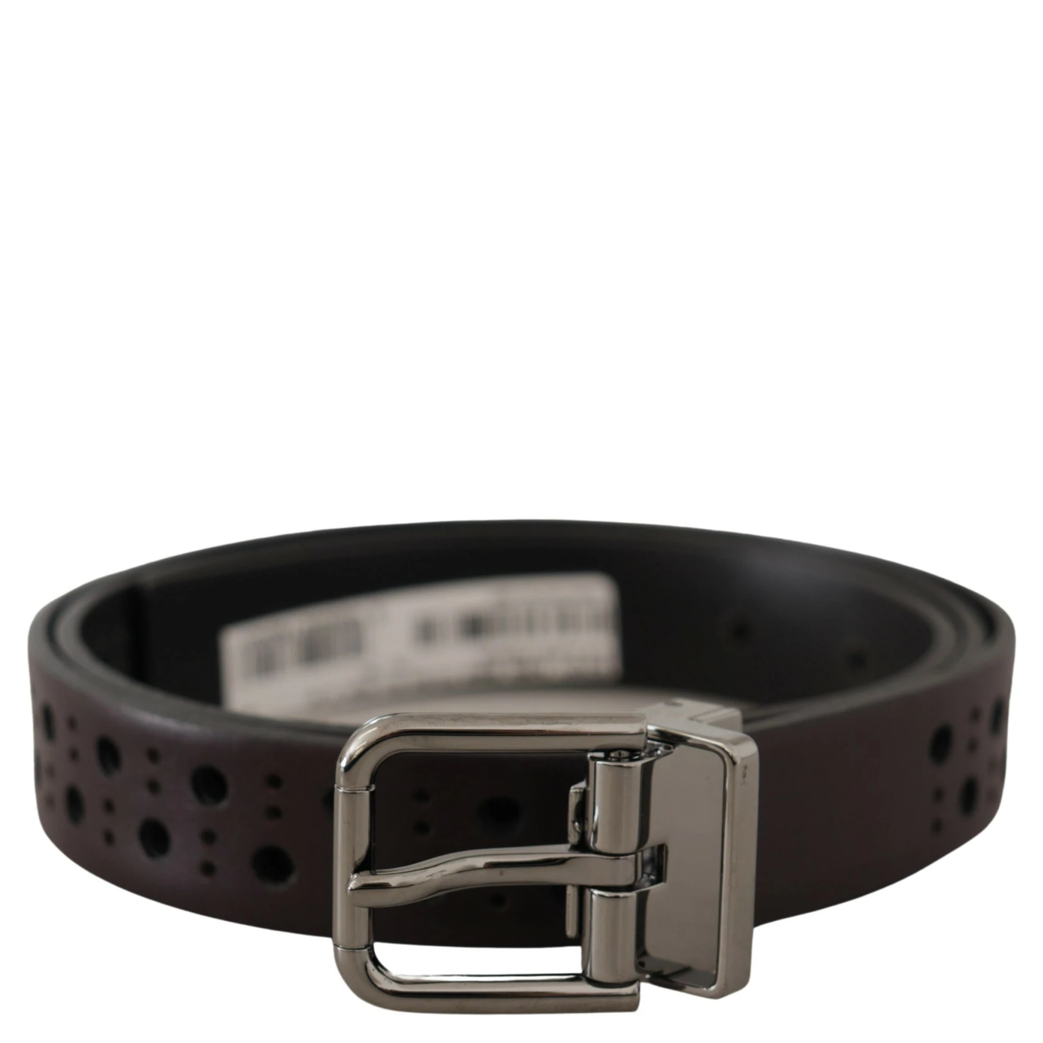 Dark Purple Perforated Leather Metal Buckle Belt
