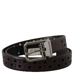 Dark Purple Perforated Leather Metal Buckle Belt