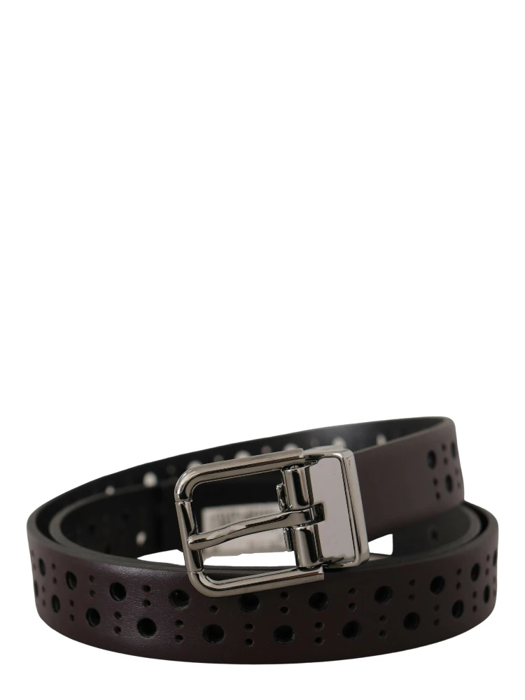 Dark Purple Perforated Leather Metal Buckle Belt alternative