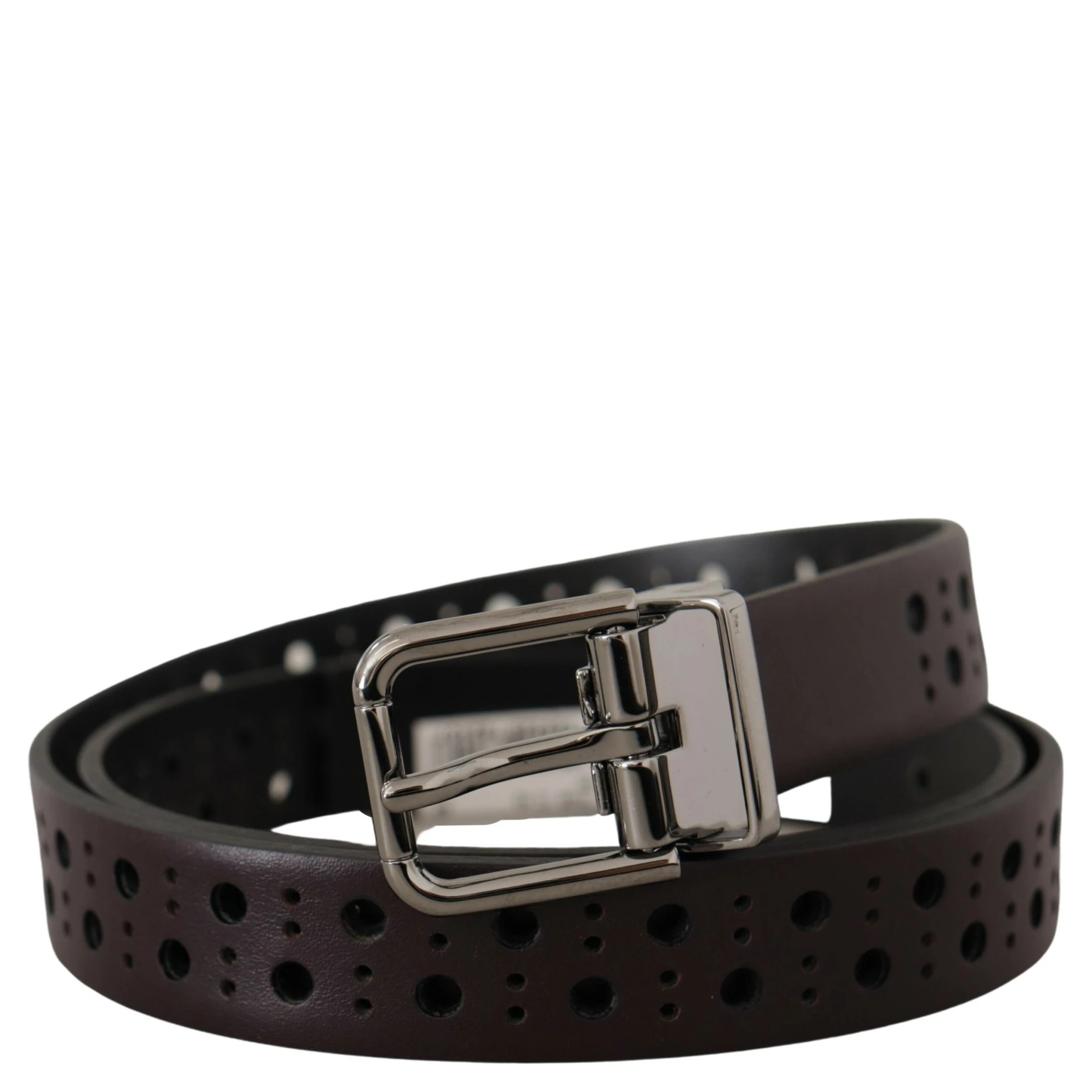 Dark Purple Perforated Leather Metal Buckle Belt