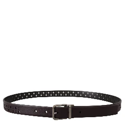 Dark Purple Perforated Leather Metal Buckle Belt