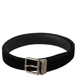 Black Classic Velvet Logo Engraved Metal Buckle Belt