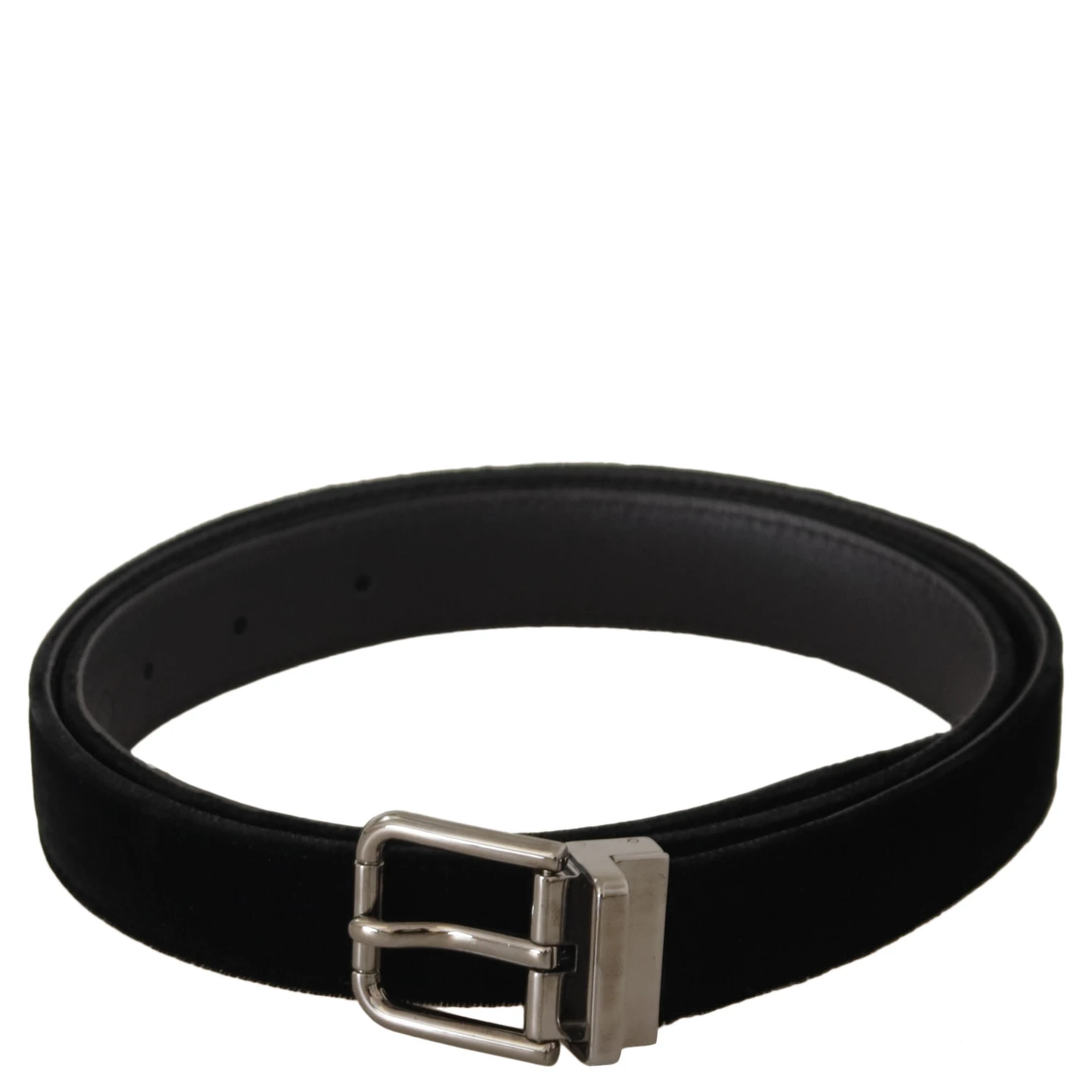 Black Classic Velvet Logo Engraved Metal Buckle Belt