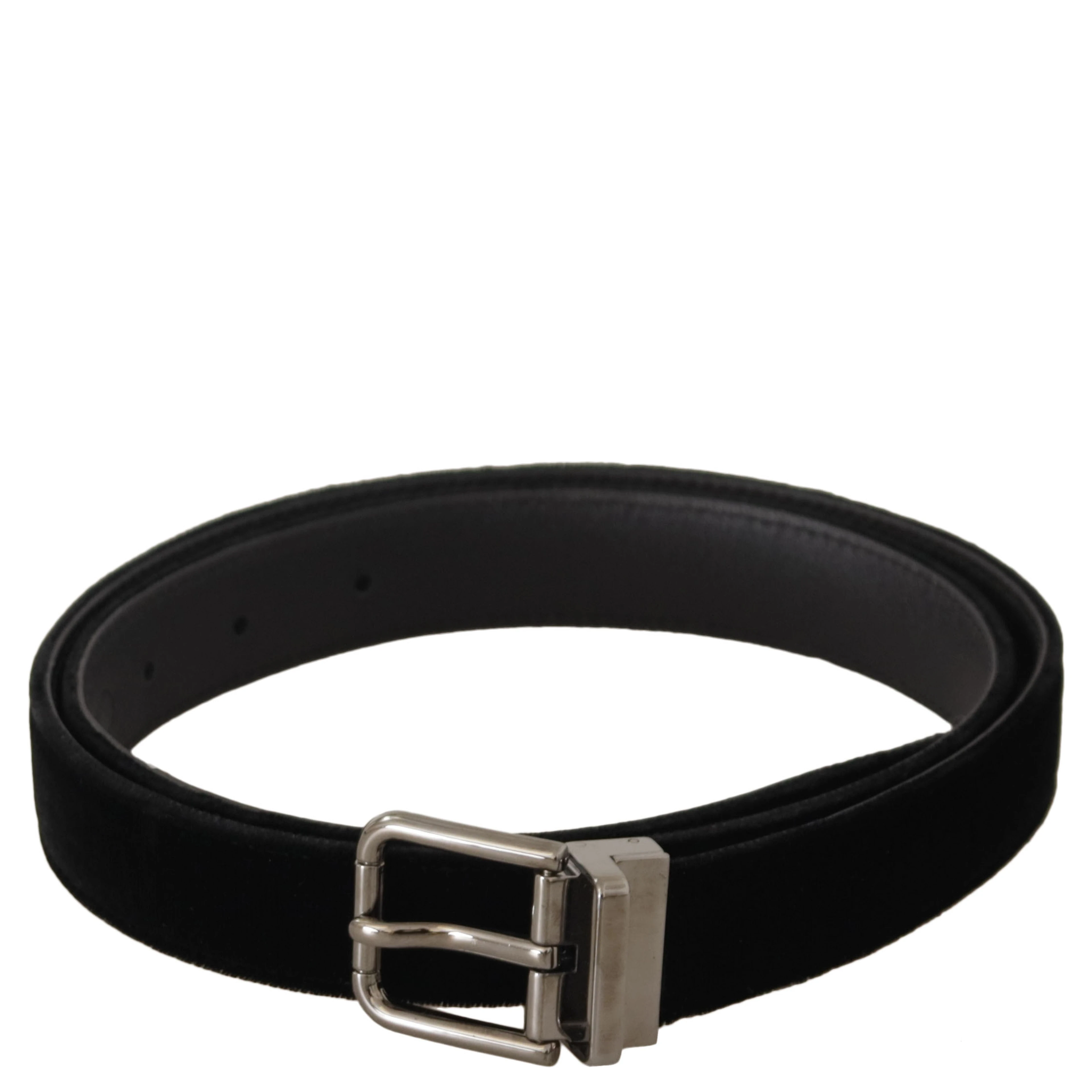 Black Classic Velvet Logo Engraved Metal Buckle Belt