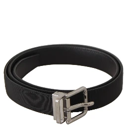 Black Canvas Leather Silver Metal Buckle Belt