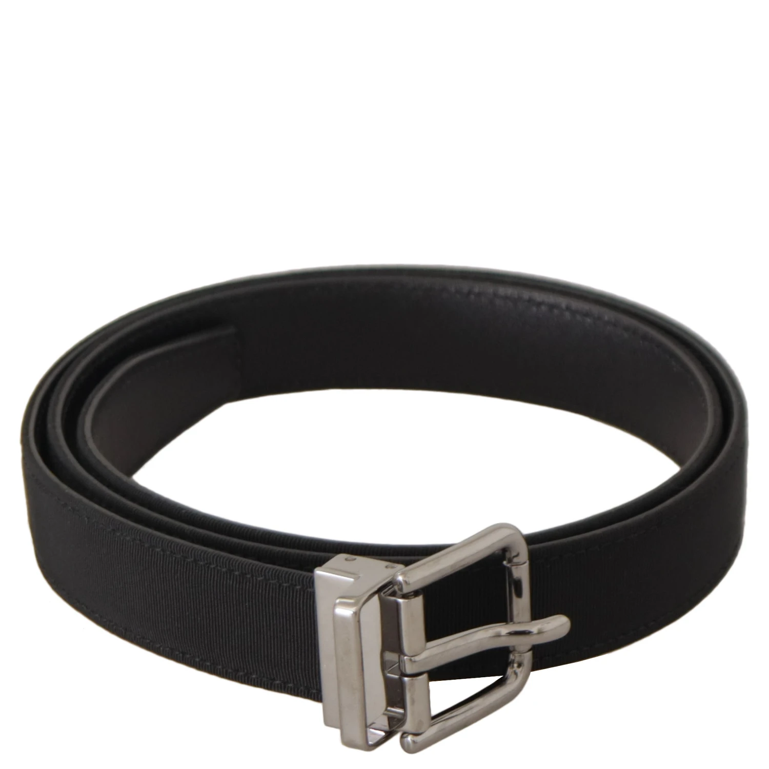 Black Canvas Leather Silver Metal Buckle Belt