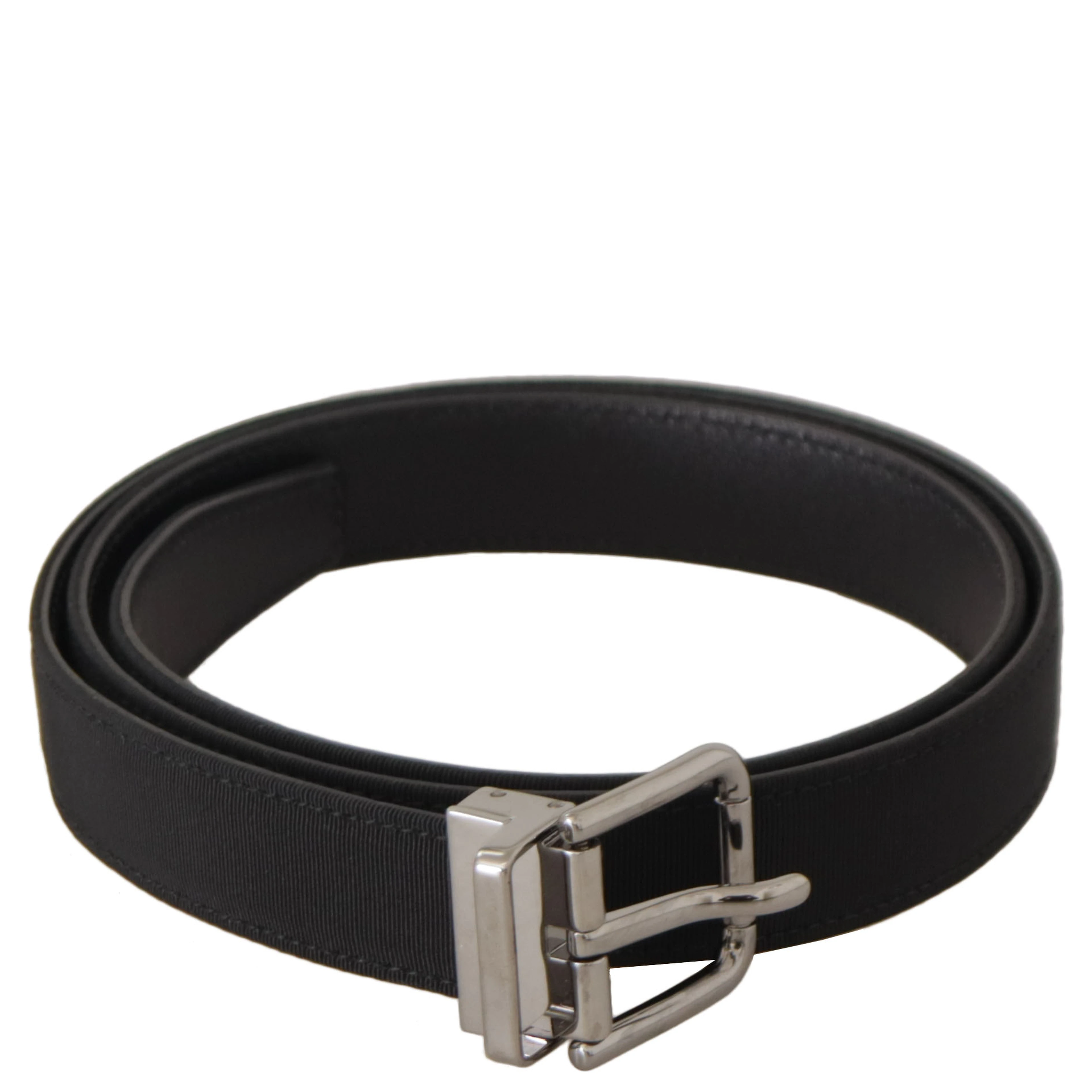 Black Canvas Leather Silver Metal Buckle Belt