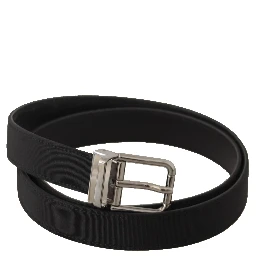 Black Canvas Leather Silver Metal Buckle Belt