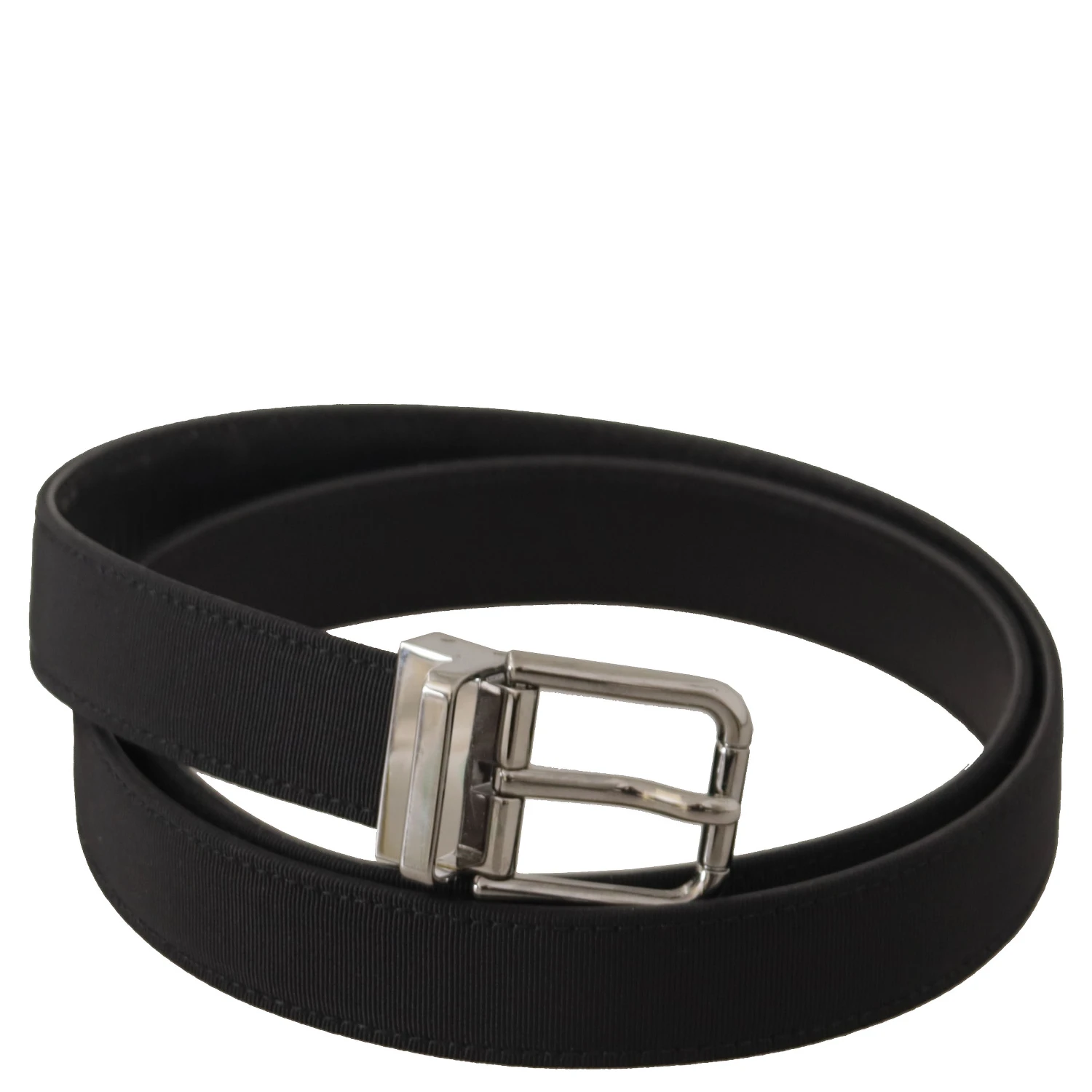 Black Canvas Leather Silver Metal Buckle Belt