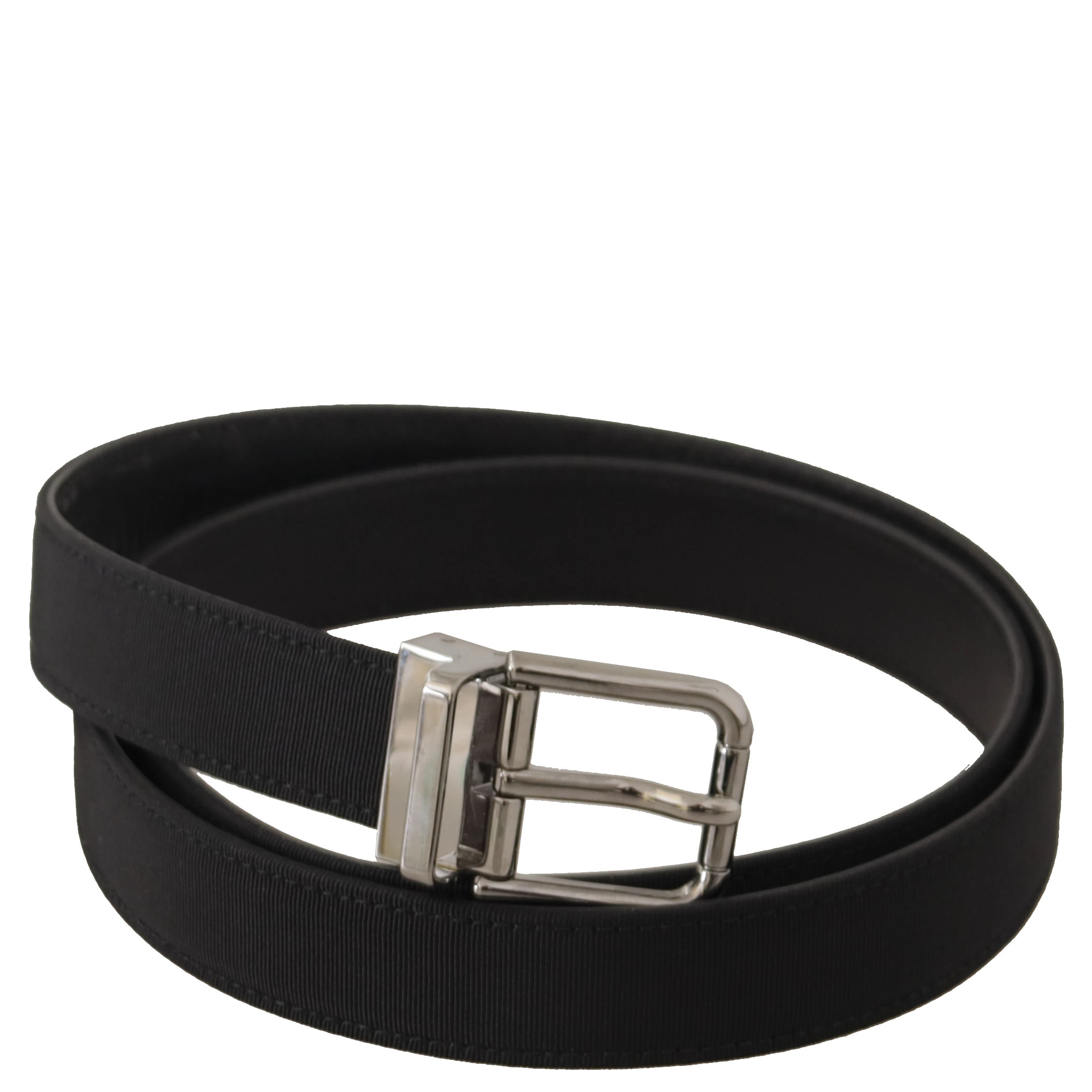 Black Canvas Leather Silver Metal Buckle Belt
