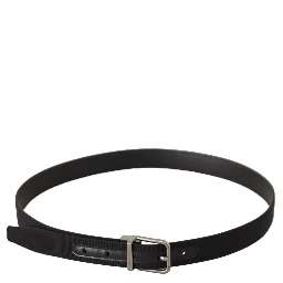 Black Canvas Leather Silver Metal Buckle Belt