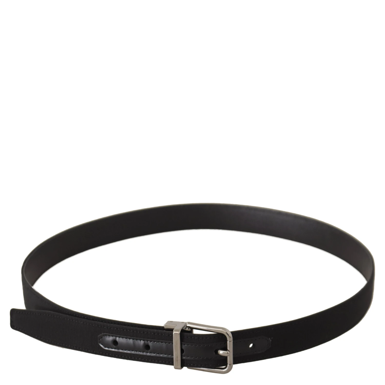 Black Canvas Leather Silver Metal Buckle Belt