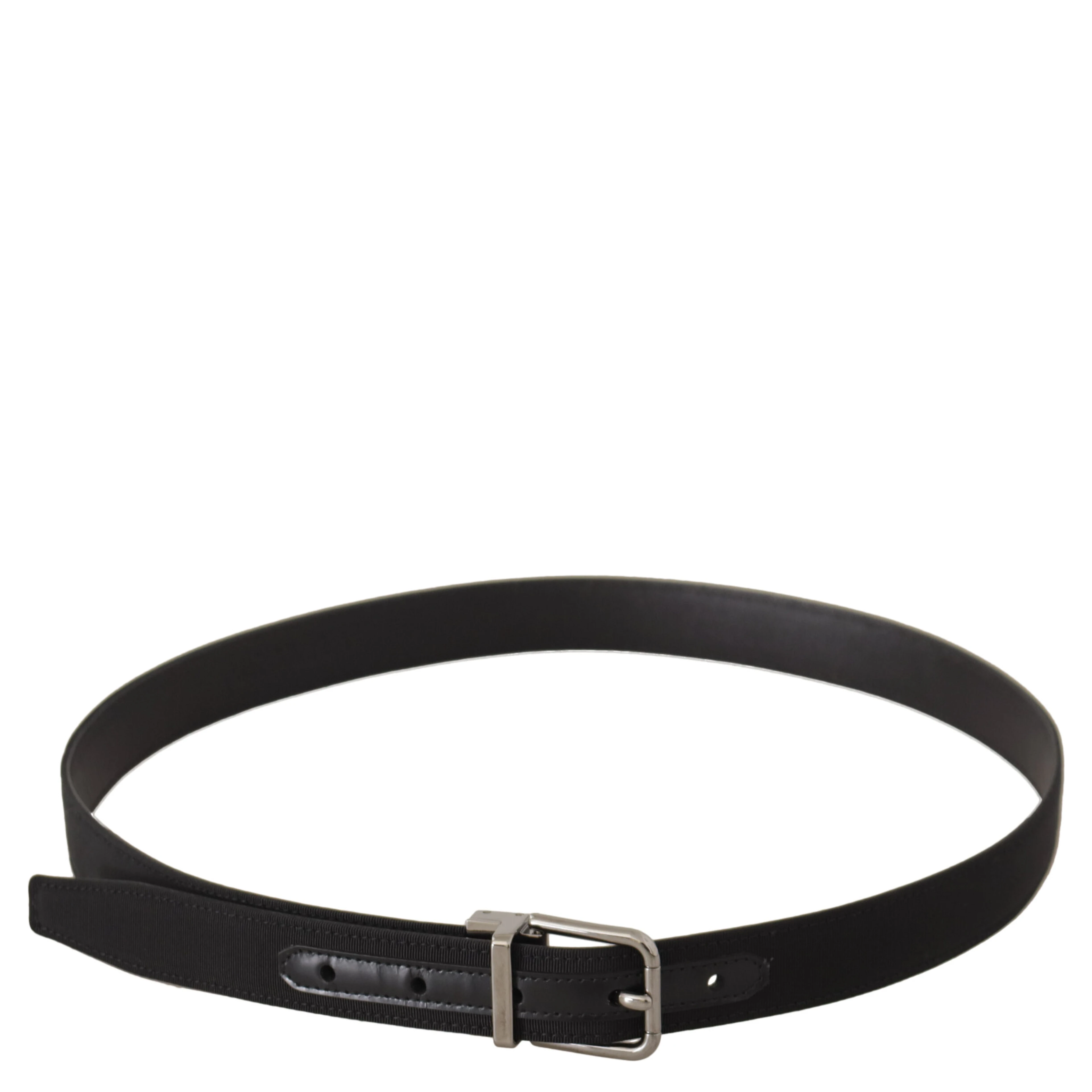 Black Canvas Leather Silver Metal Buckle Belt