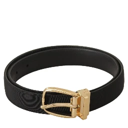 Black Canvas Leather Gold Metal Buckle Belt