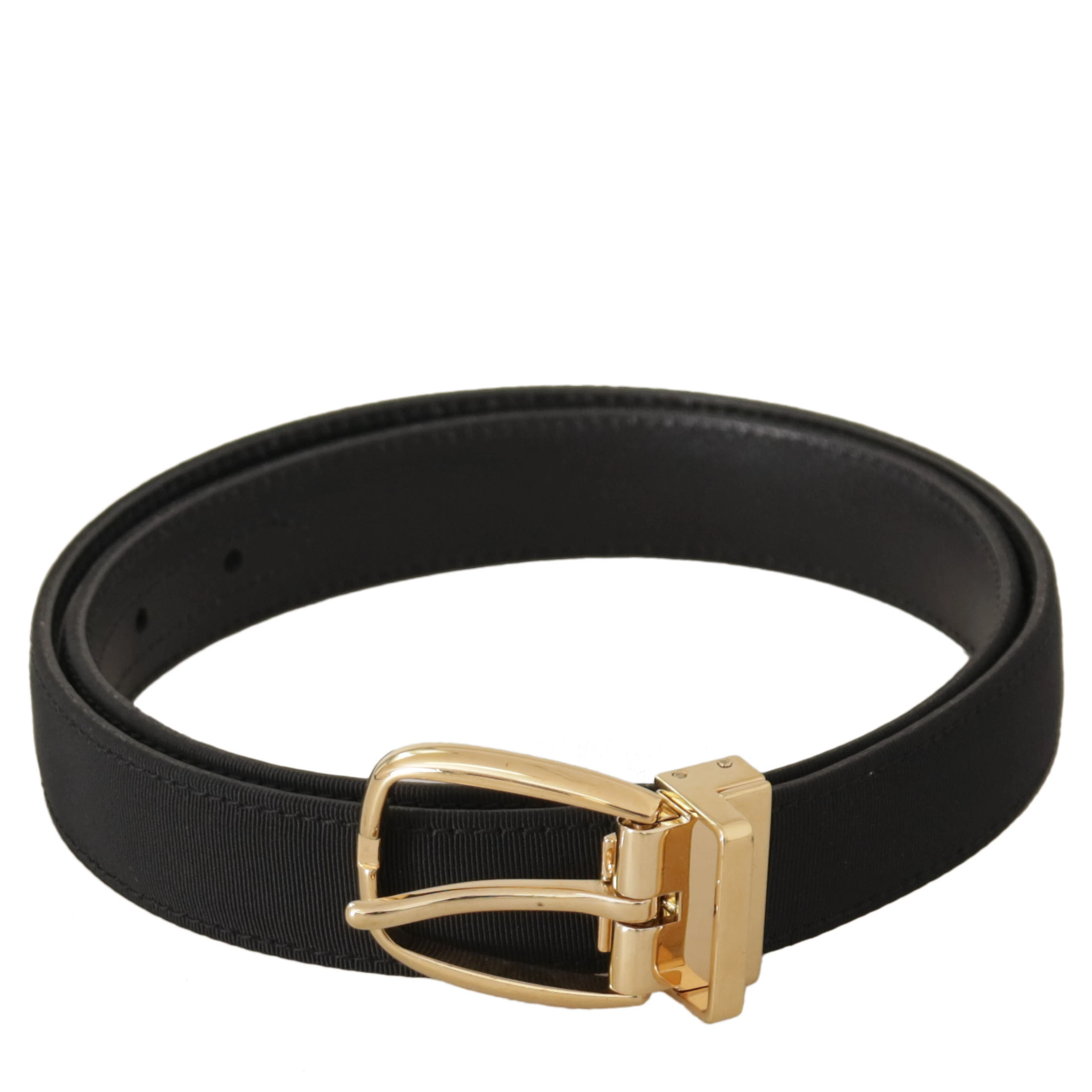 Black Canvas Leather Gold Metal Buckle Belt