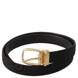 Black Canvas Leather Gold Metal Buckle Belt