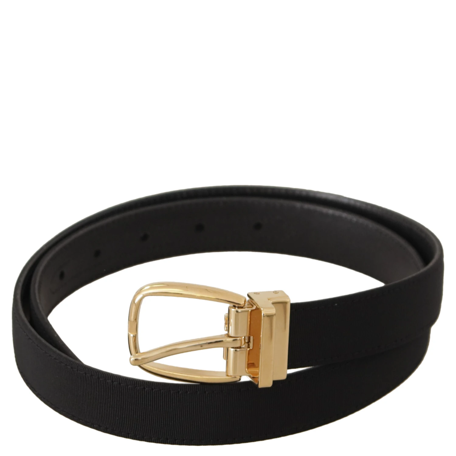 Black Canvas Leather Gold Metal Buckle Belt