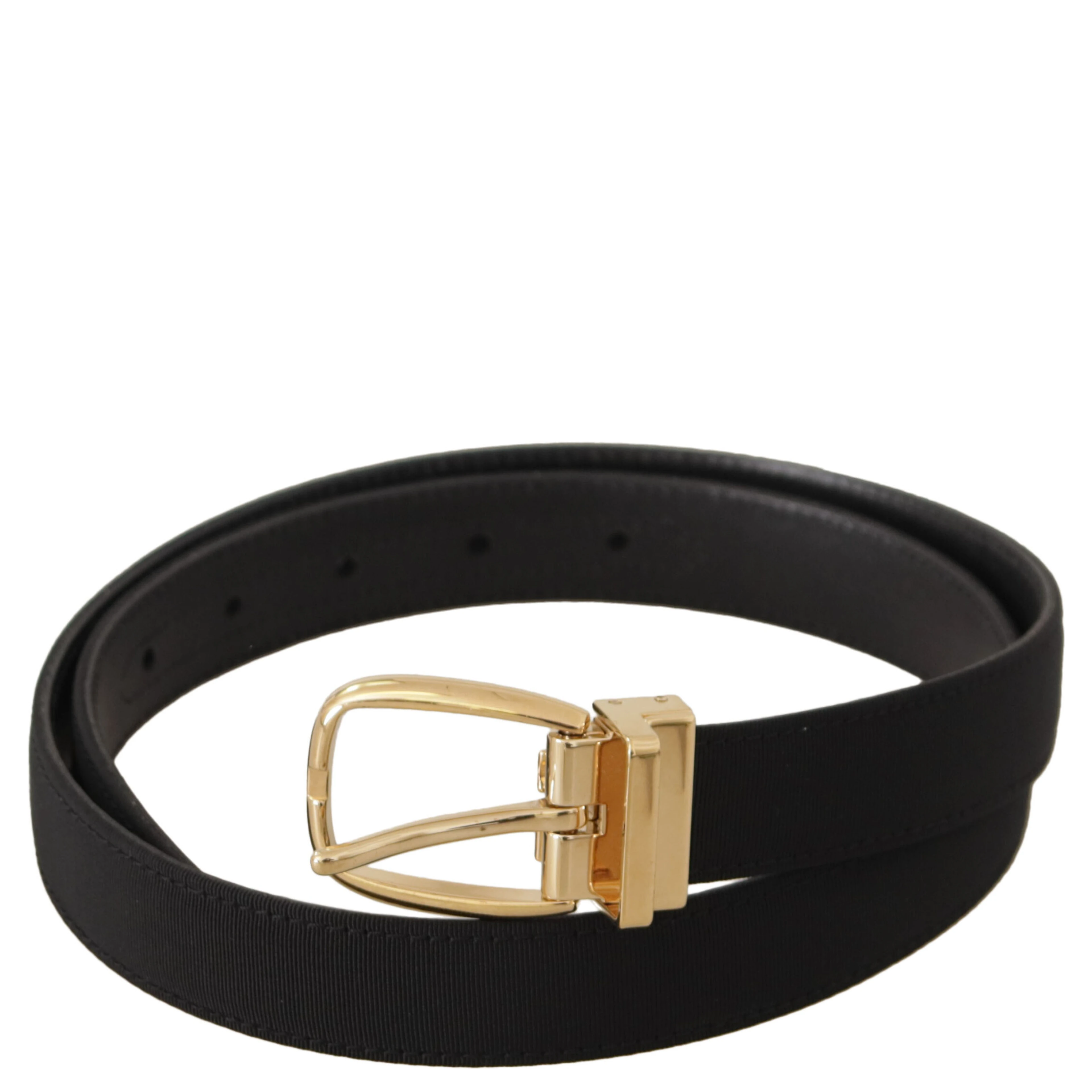 Black Canvas Leather Gold Metal Buckle Belt