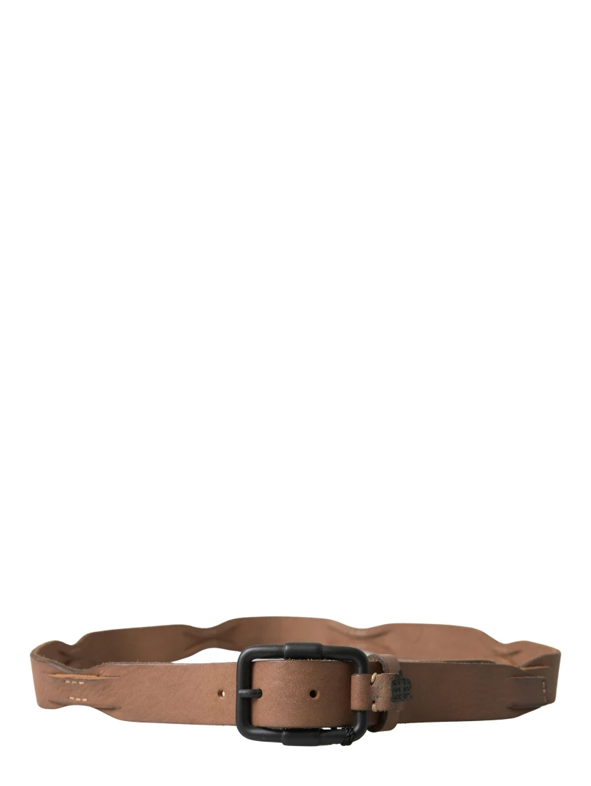 Brown Leather Metal Buckle Waist Men Belt