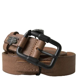 Brown Leather Metal Buckle Waist Men Belt