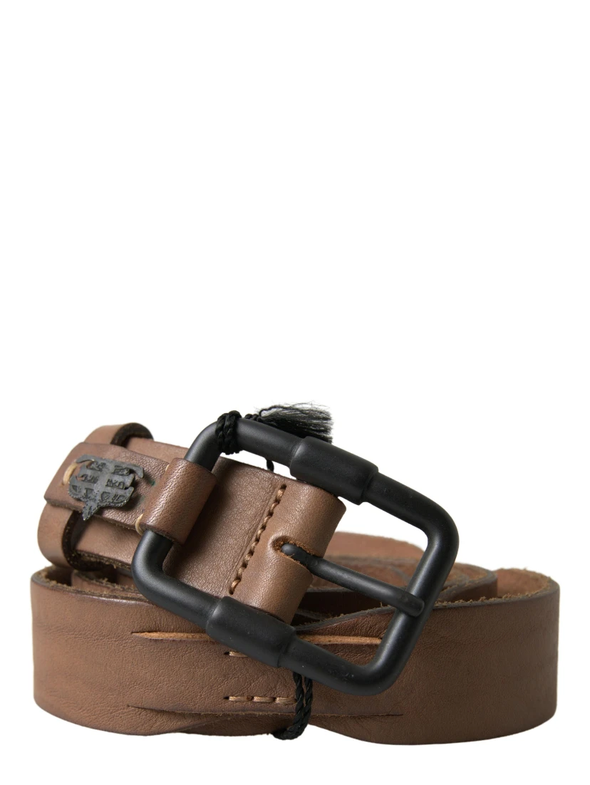 Brown Leather Metal Buckle Waist Men Belt