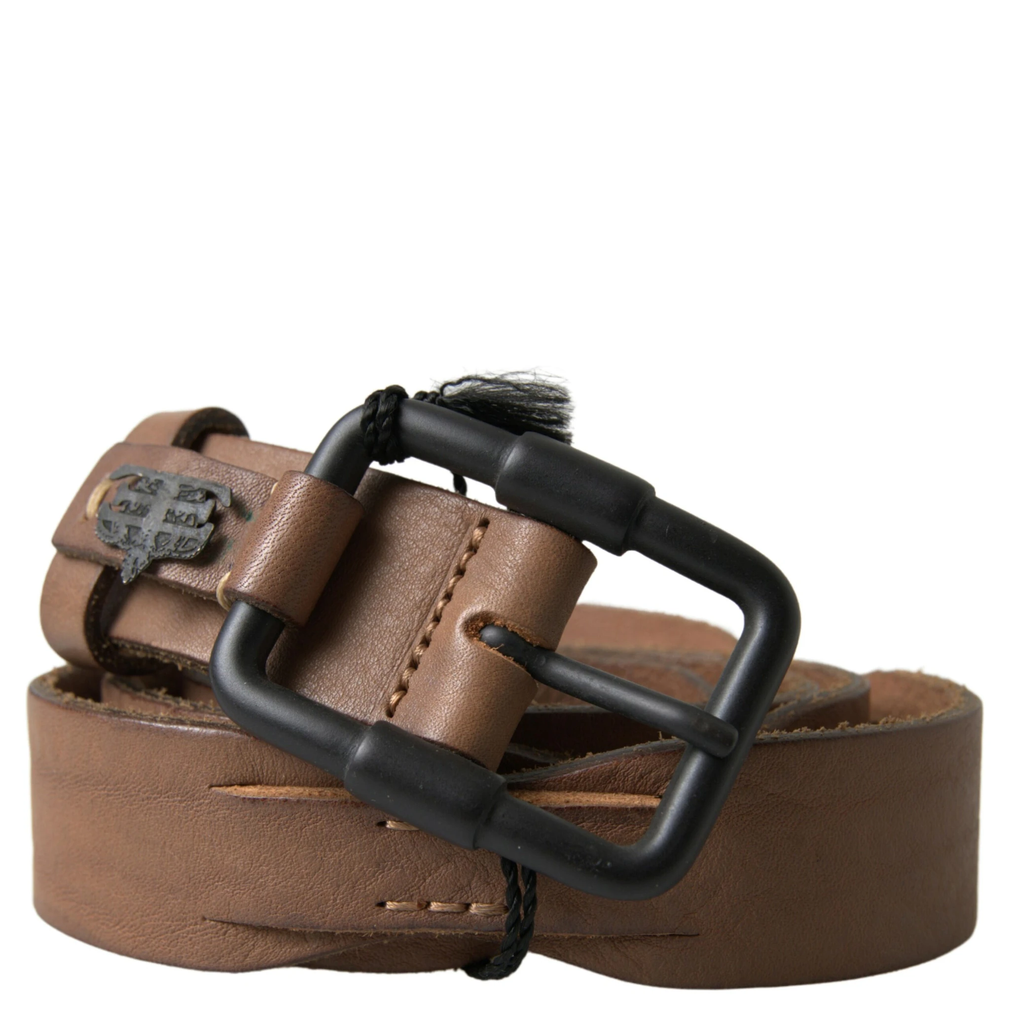 Brown Leather Metal Buckle Waist Men Belt