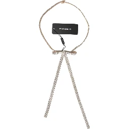 Beige Silk Clear Crystal Bow Waist Belt