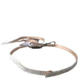 Beige Silk Clear Crystal Bow Waist Belt