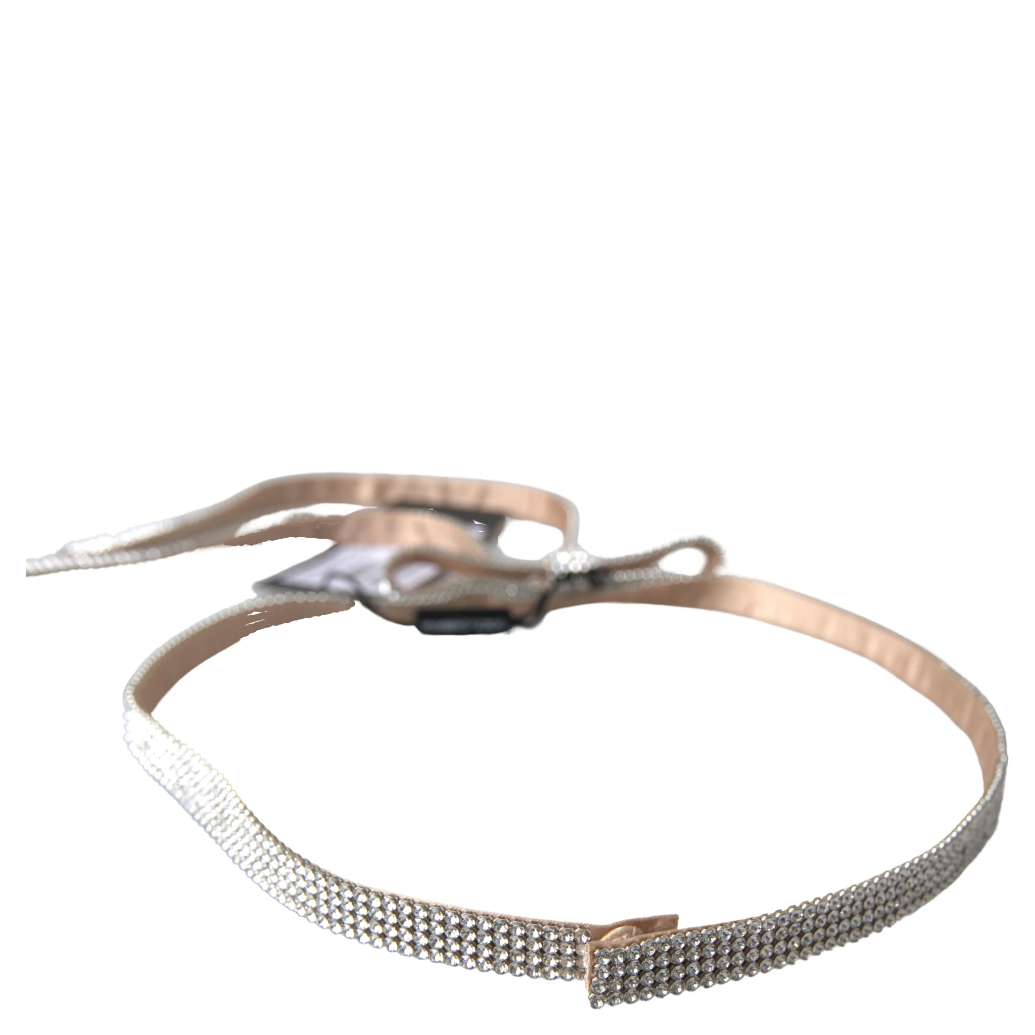 Beige Silk Clear Crystal Bow Waist Belt