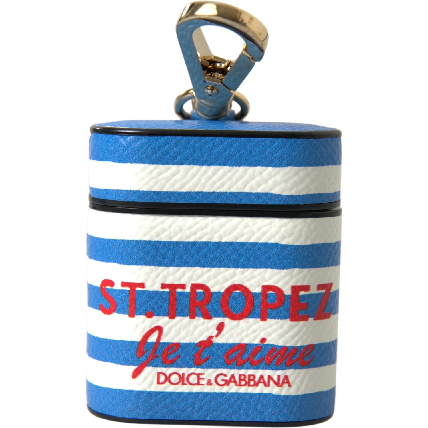 Blue Stripe Dauphine Leather Logo Print Airpod Case
