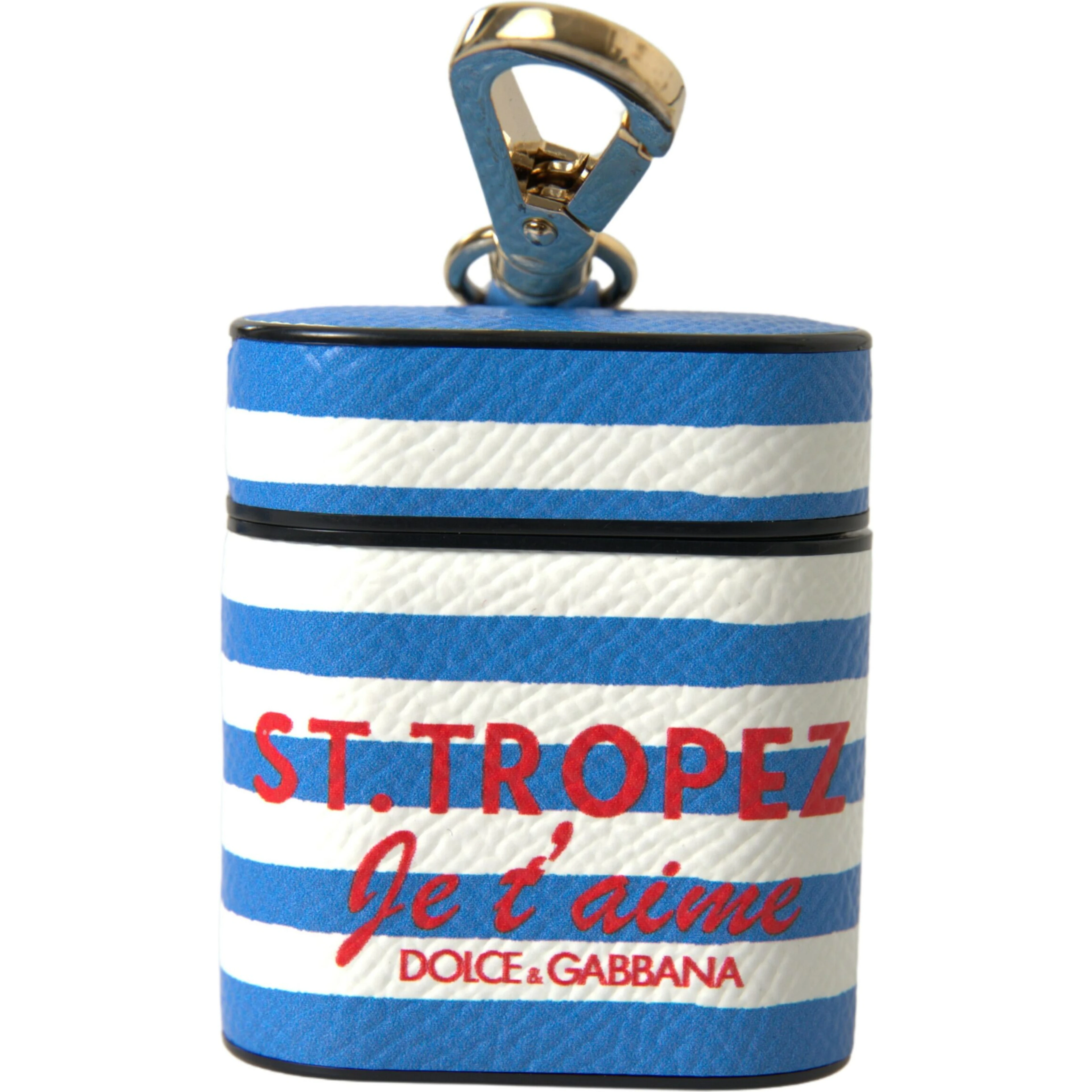 Blue Stripe Dauphine Leather Logo Print Airpod Case