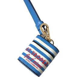 Blue Stripe Dauphine Leather Logo Print Airpod Case