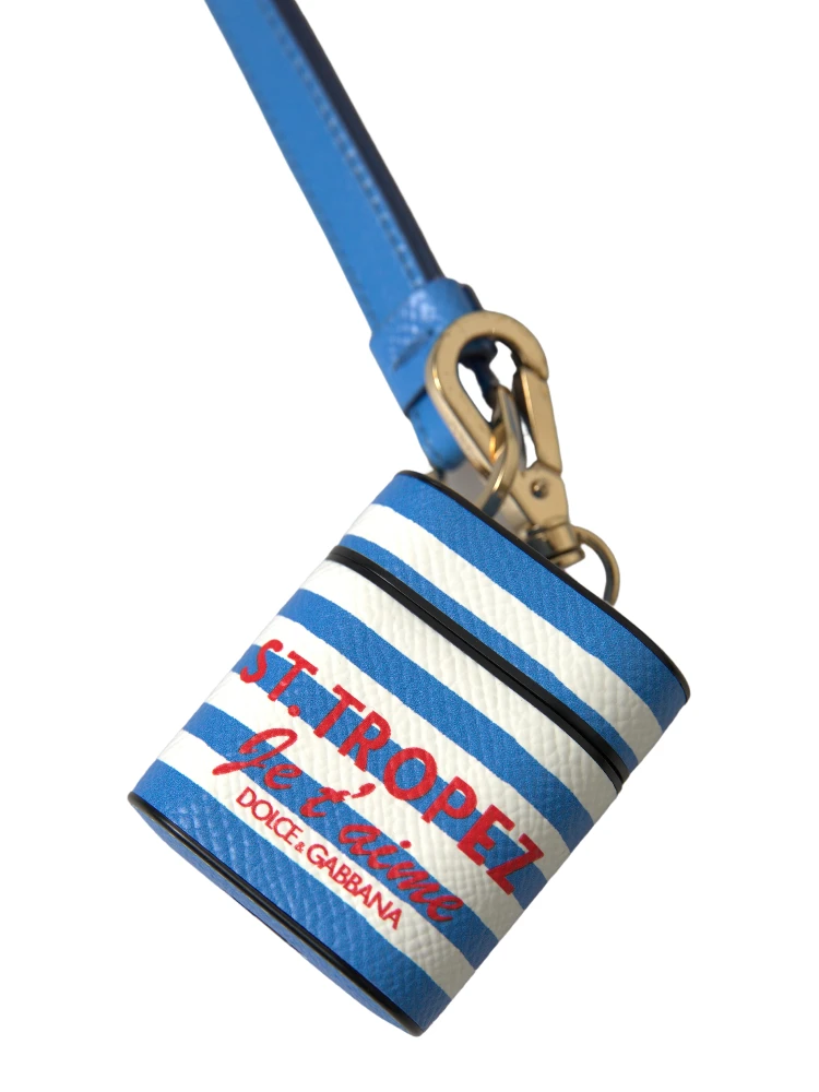 Blue Stripe Dauphine Leather Logo Print Airpod Case alternative
