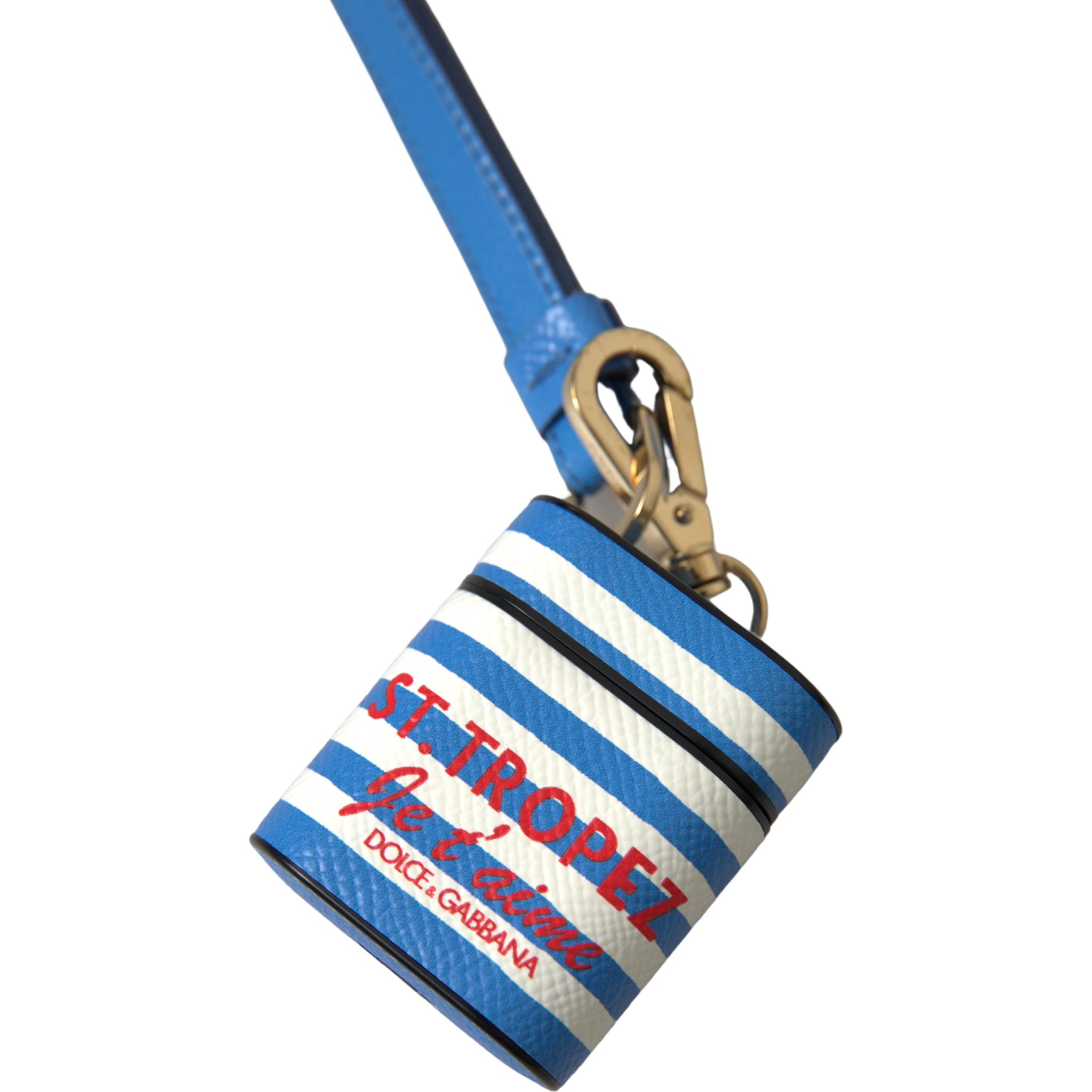 Blue Stripe Dauphine Leather Logo Print Airpod Case