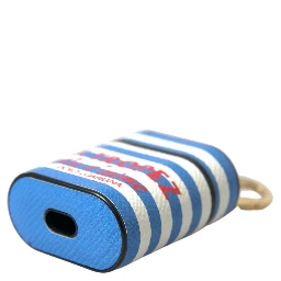 Blue Stripe Dauphine Leather Logo Print Airpod Case
