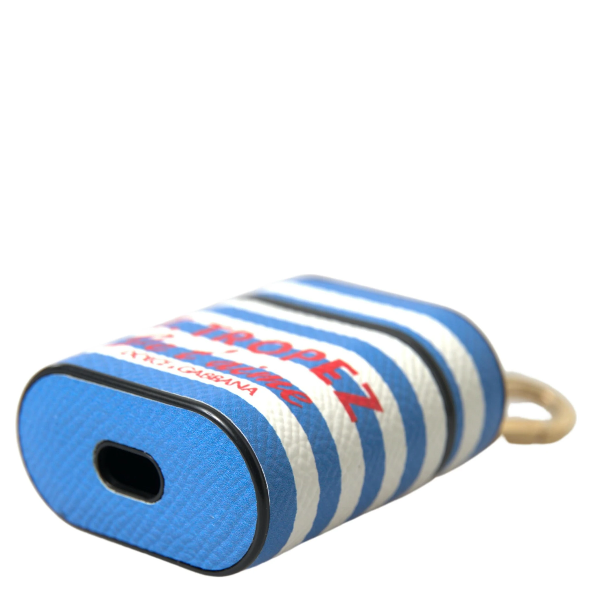 Blue Stripe Dauphine Leather Logo Print Airpod Case