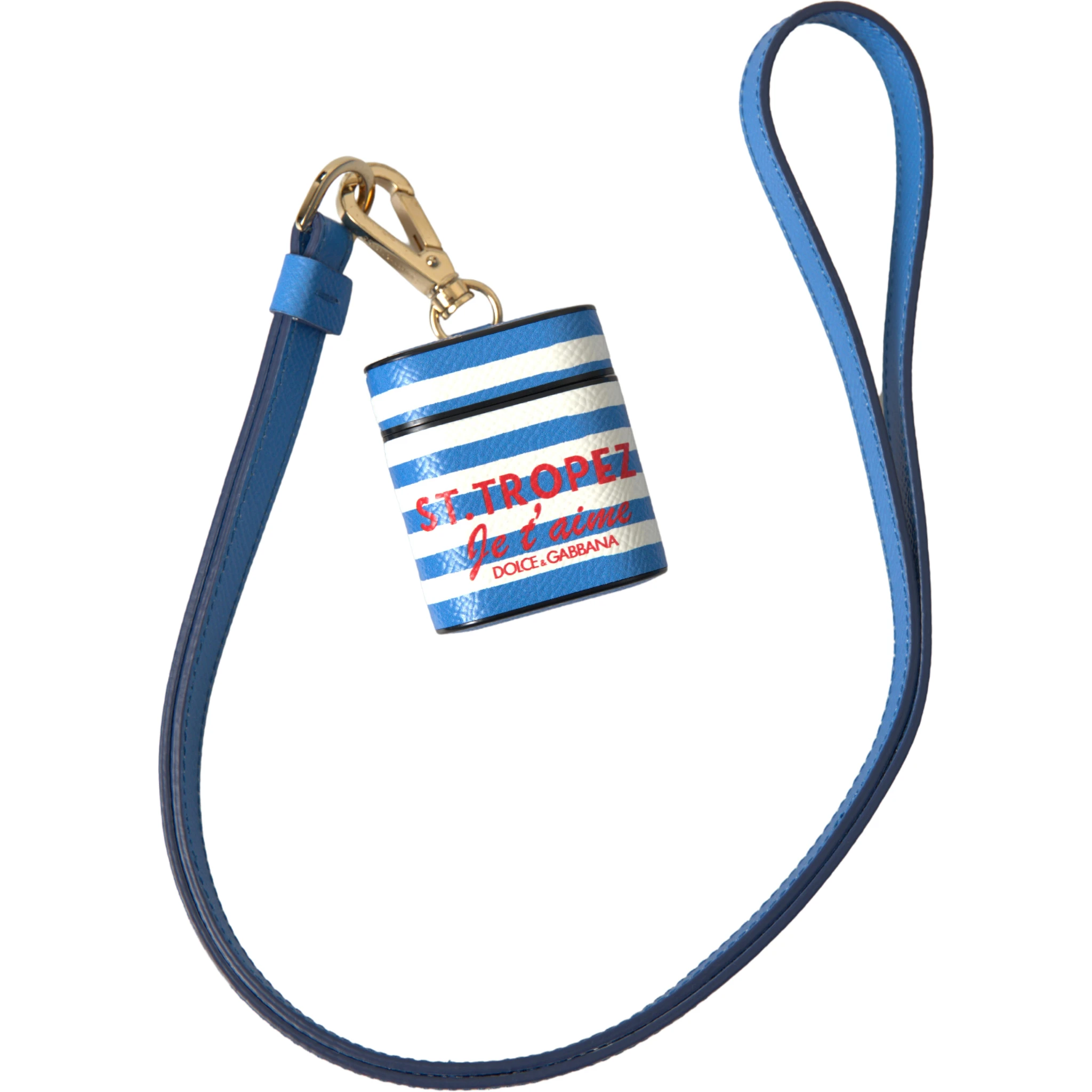 Blue Stripe Dauphine Leather Logo Print Airpod Case
