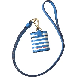 Blue Stripe Dauphine Leather Logo Print Airpod Case