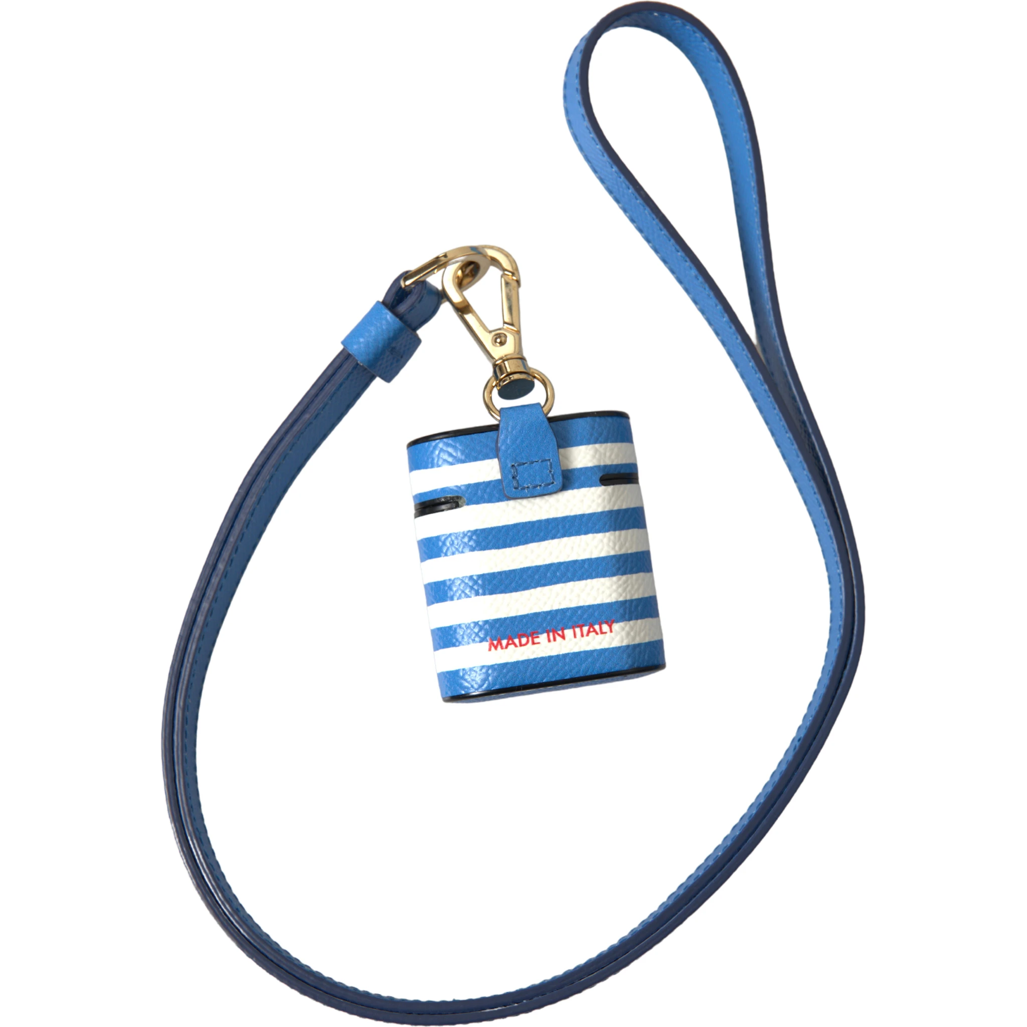 Blue Stripe Dauphine Leather Logo Print Airpod Case