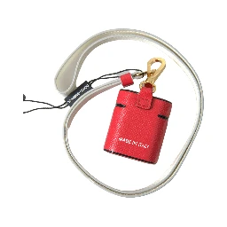 Red Leather Gold Tone Metal Logo Print Airpods Case